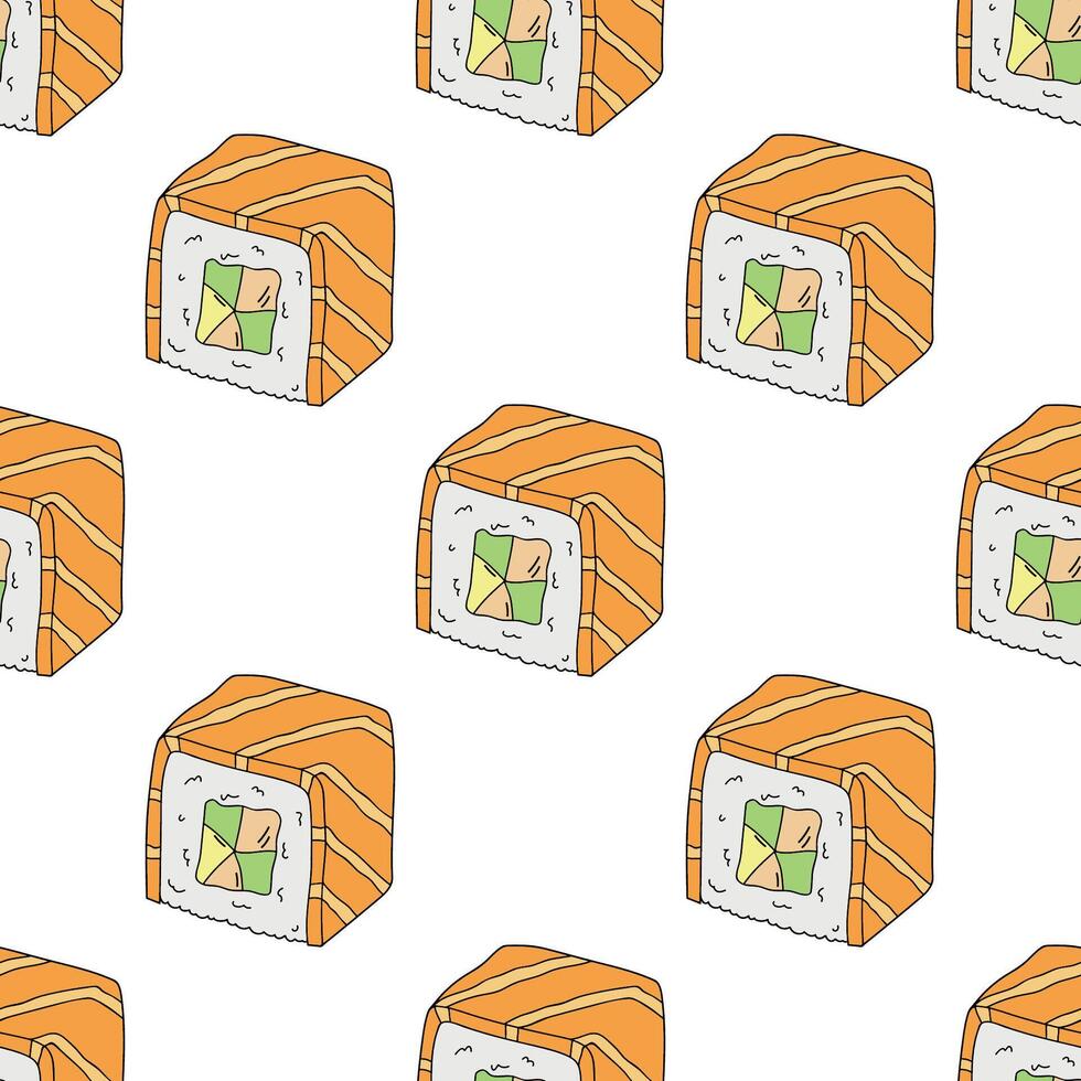 Seamless pattern with sushi roll for decorative print, wrapping paper, menu, wallpaper and fabric vector
