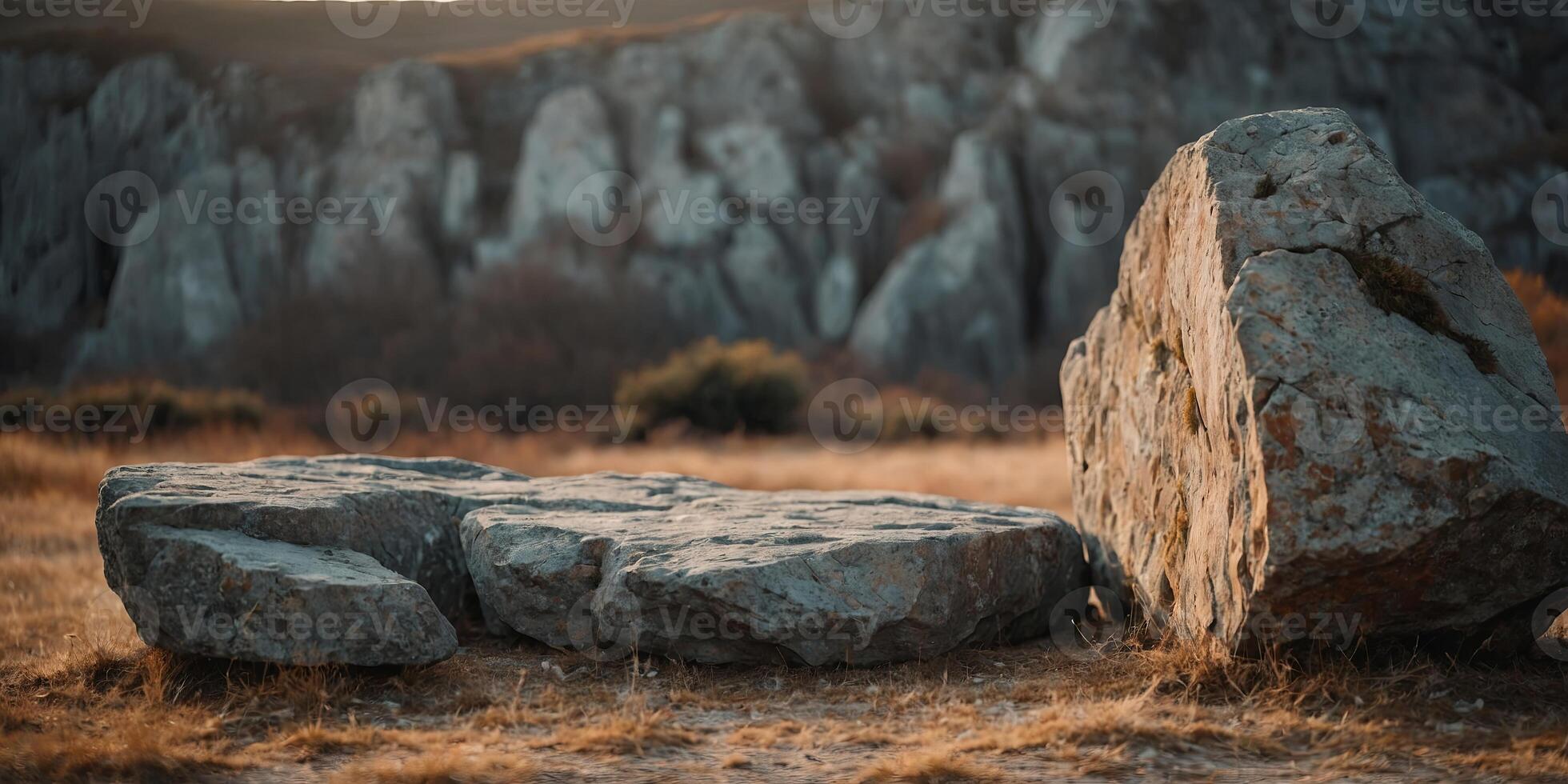 Rustic stone forest background, minimalist mockup for podium display or showcase generation. photo