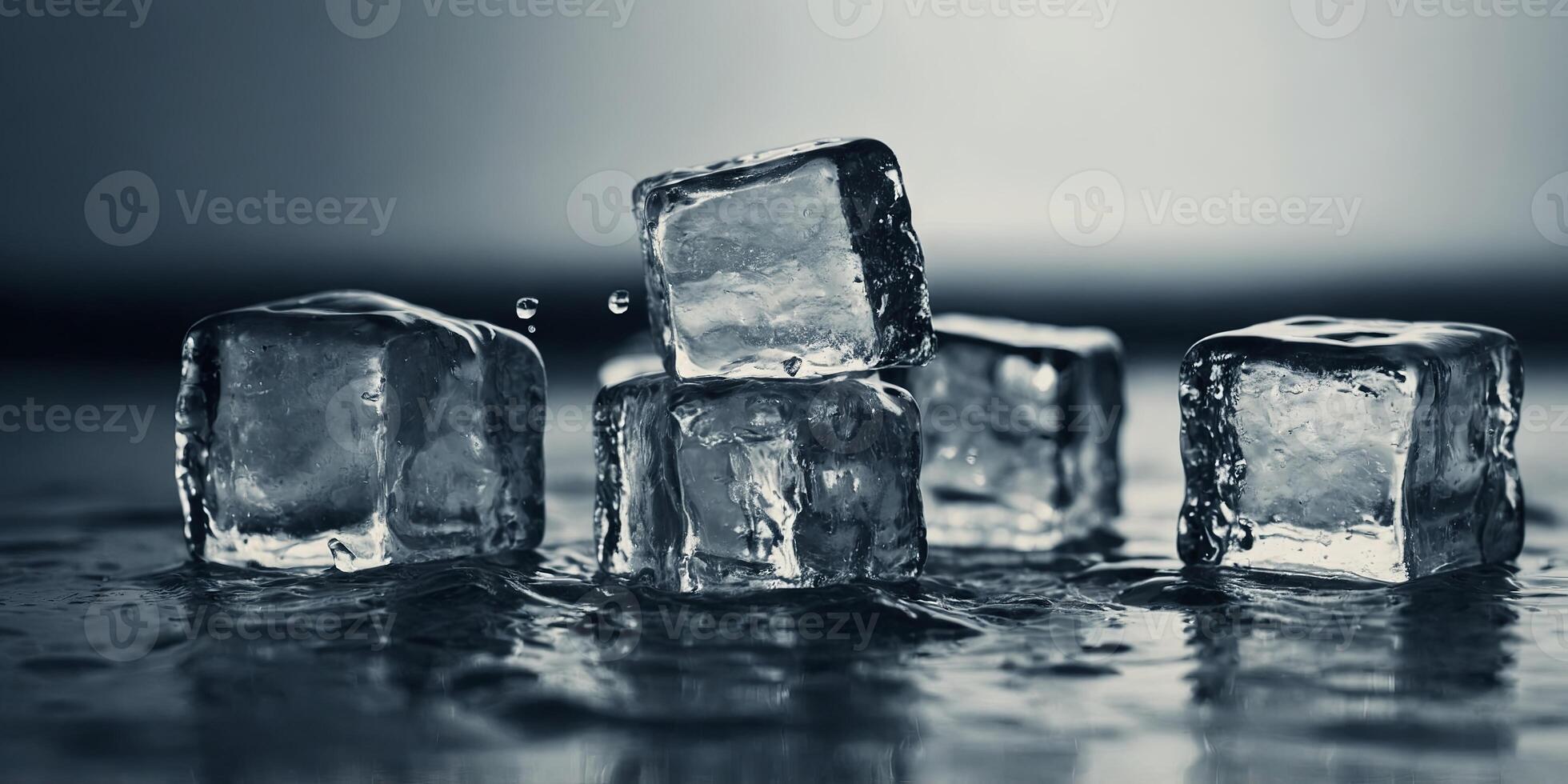 a group of ice cubes with water splashing on them. photo