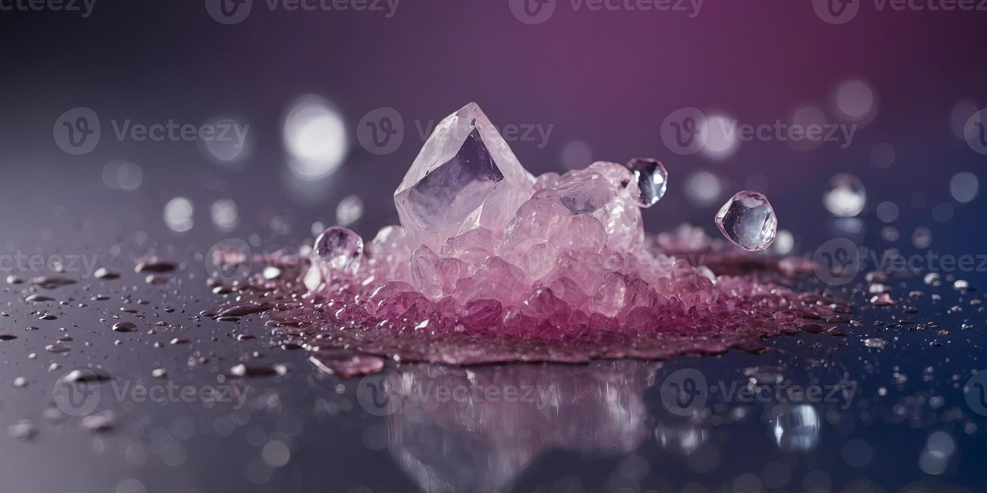 a close up of a pink and white substance on a blue and purple background with a light reflection on the bottom of the image. photo