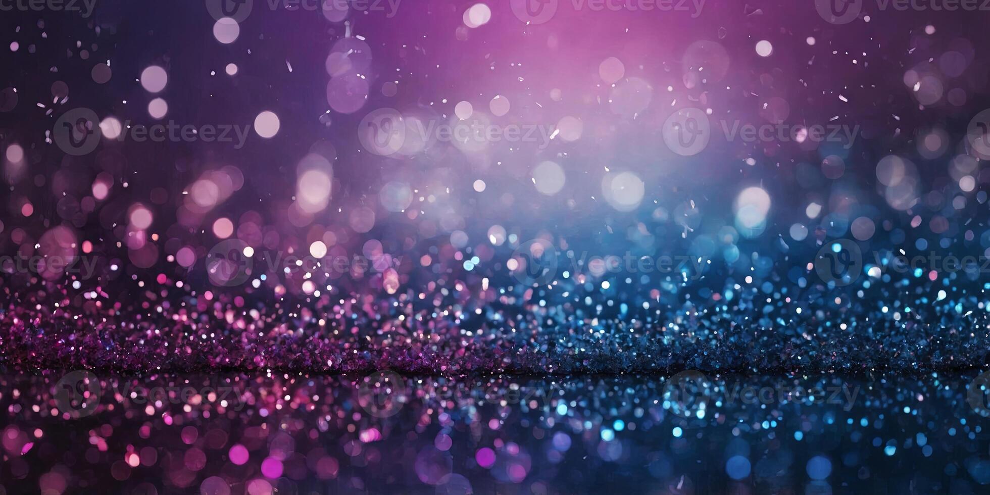 blue glow purple pink particle glittering lights abstract bokeh glitter colorful background. photo