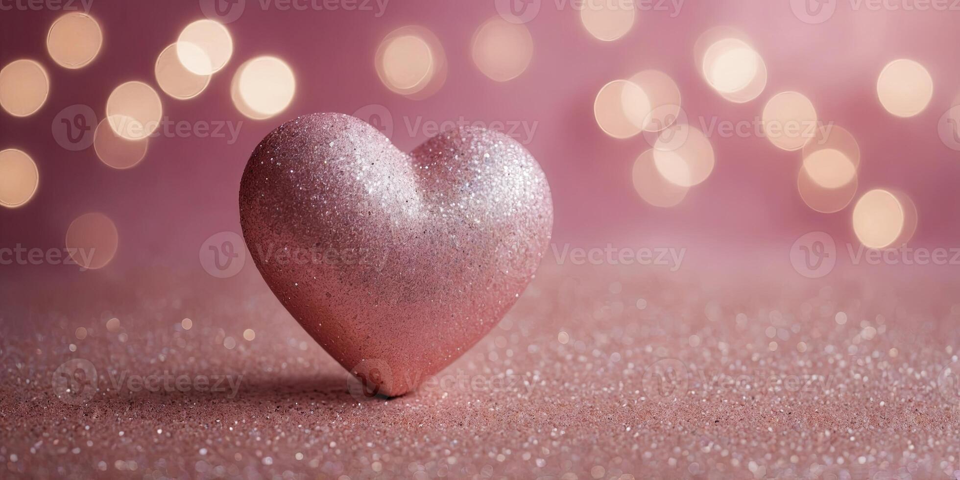 blur heart pink background beautiful romantic glitter bokeh lights heart soft pastel shade pink. photo