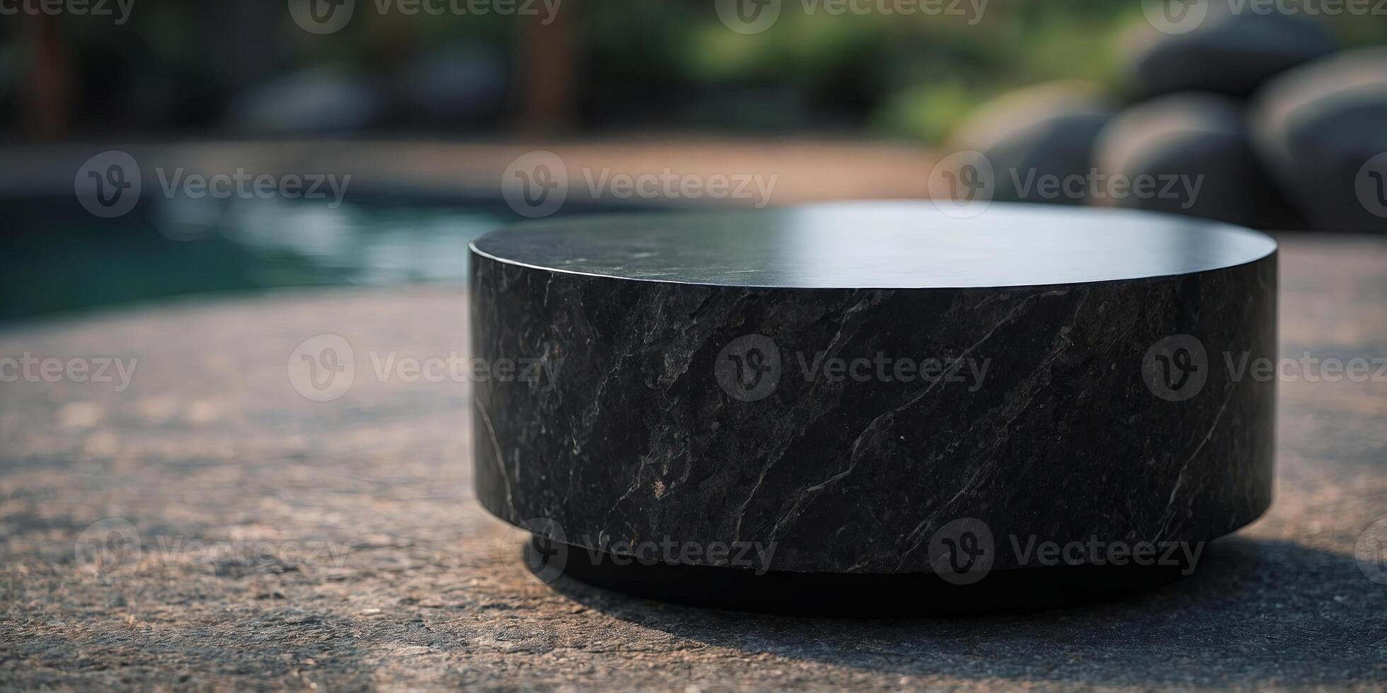 black podium for display product material from black stone can be use for presentation jewelry, watch, cosmetic. photo