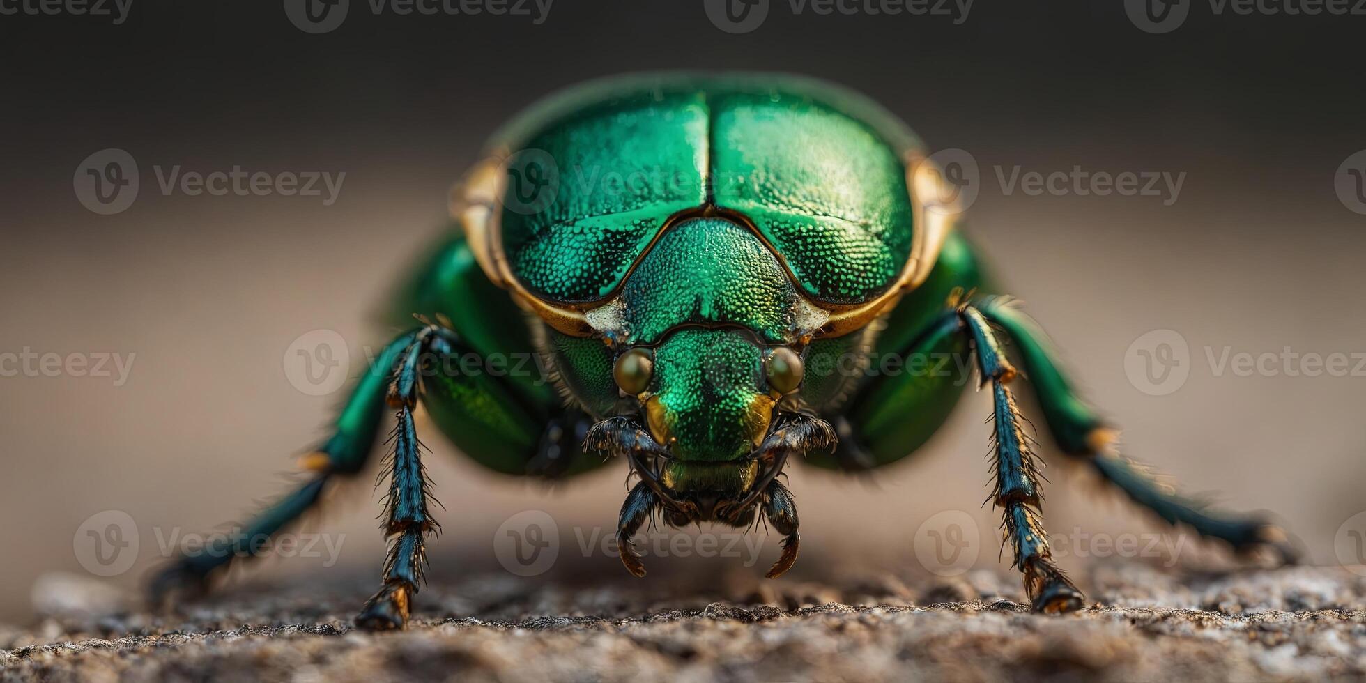 closeup of green beetle insect macro eyes antenna bug. photo