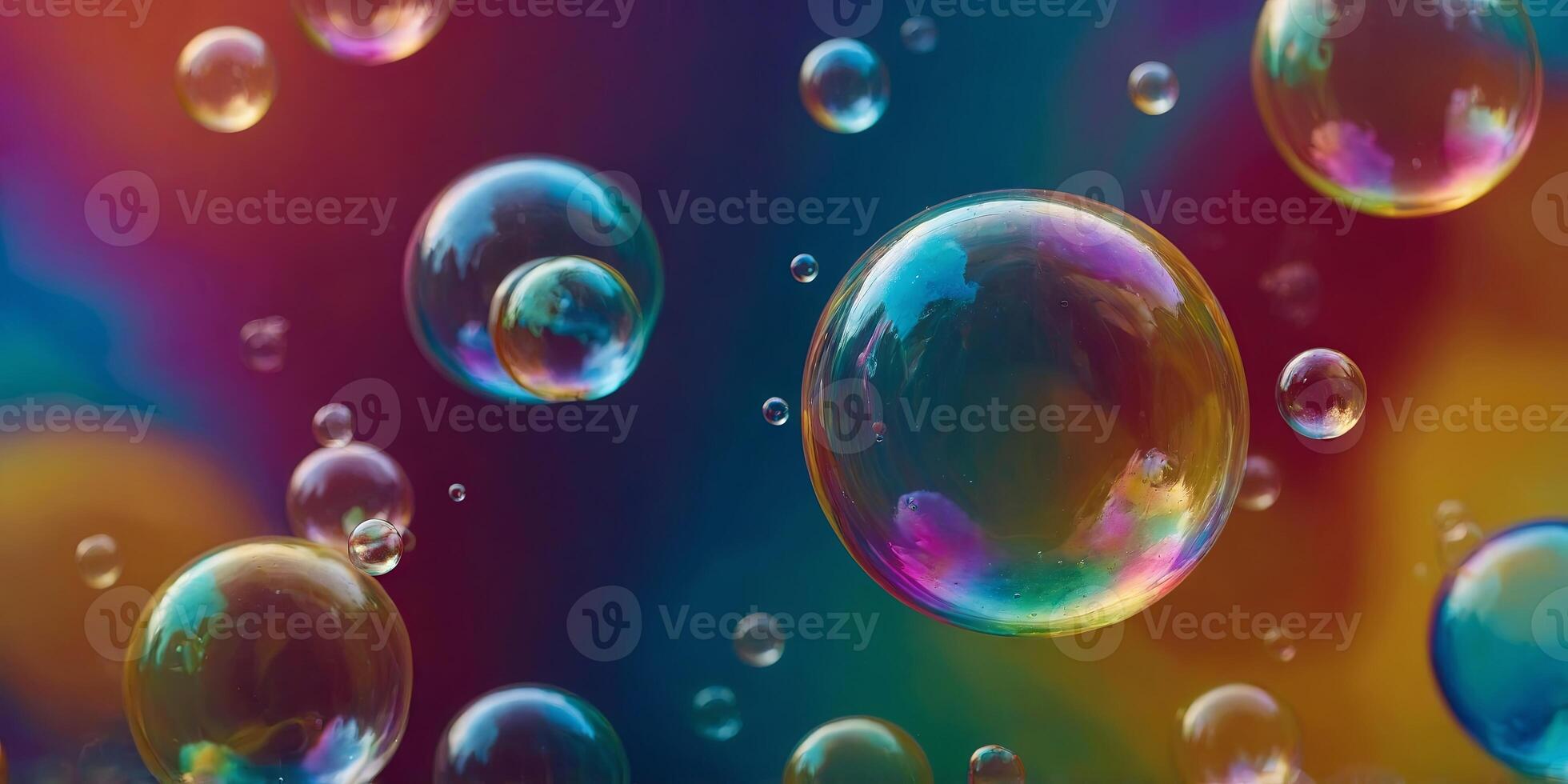 colourful soap bubbles floating on a colorful colorful background. . photo