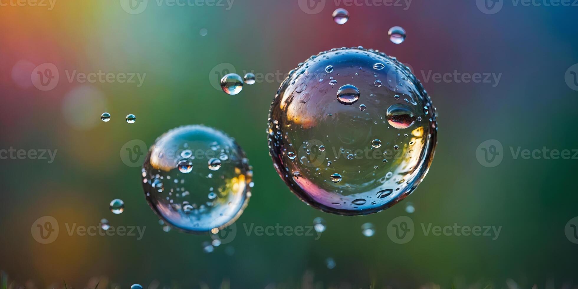 beautiful water bubbles, morning dew with vibrant colors abstract background. photo