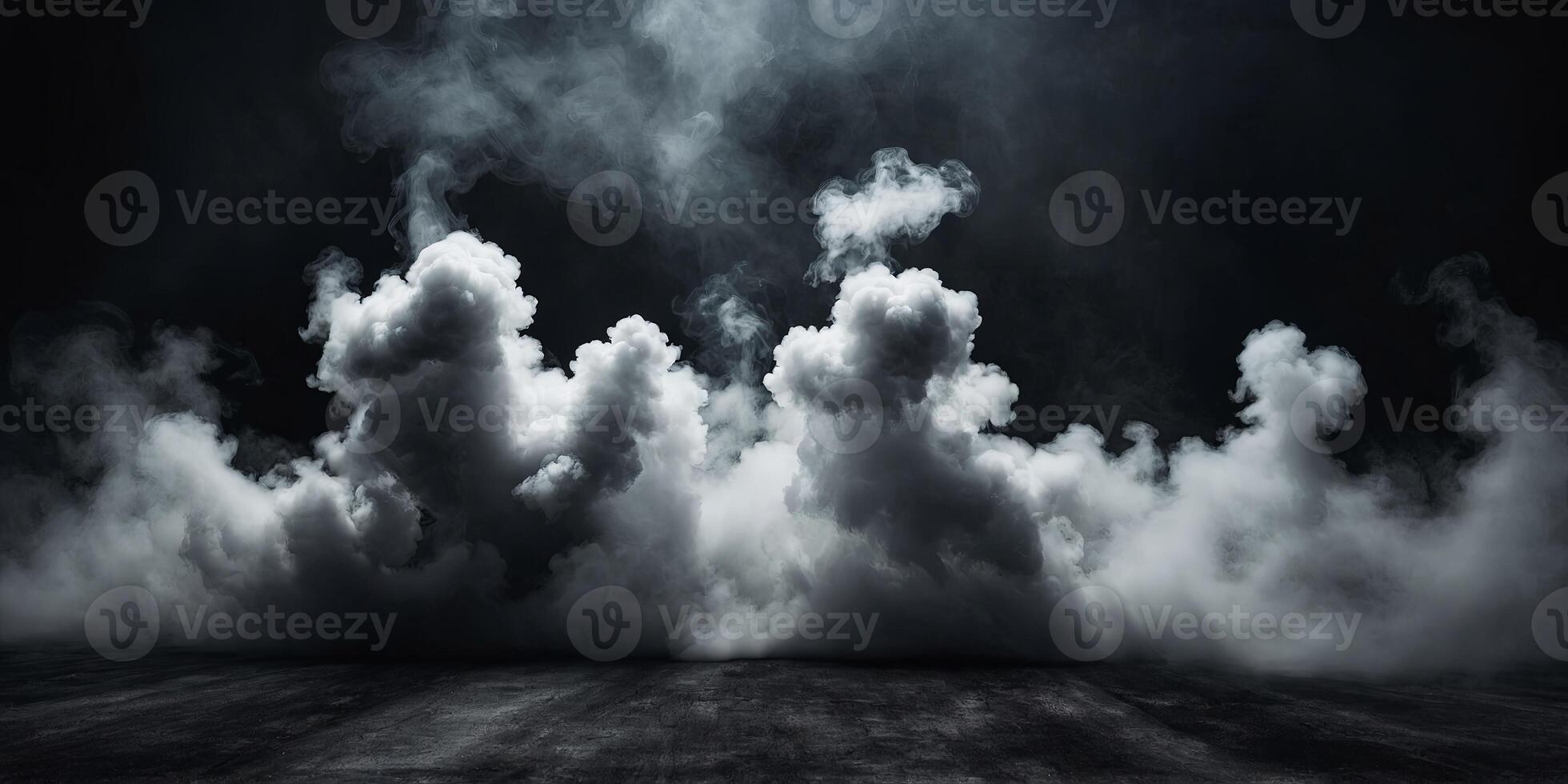 Smoke black ground fog cloud floor mist background steam dust dark white horror overlay. photo