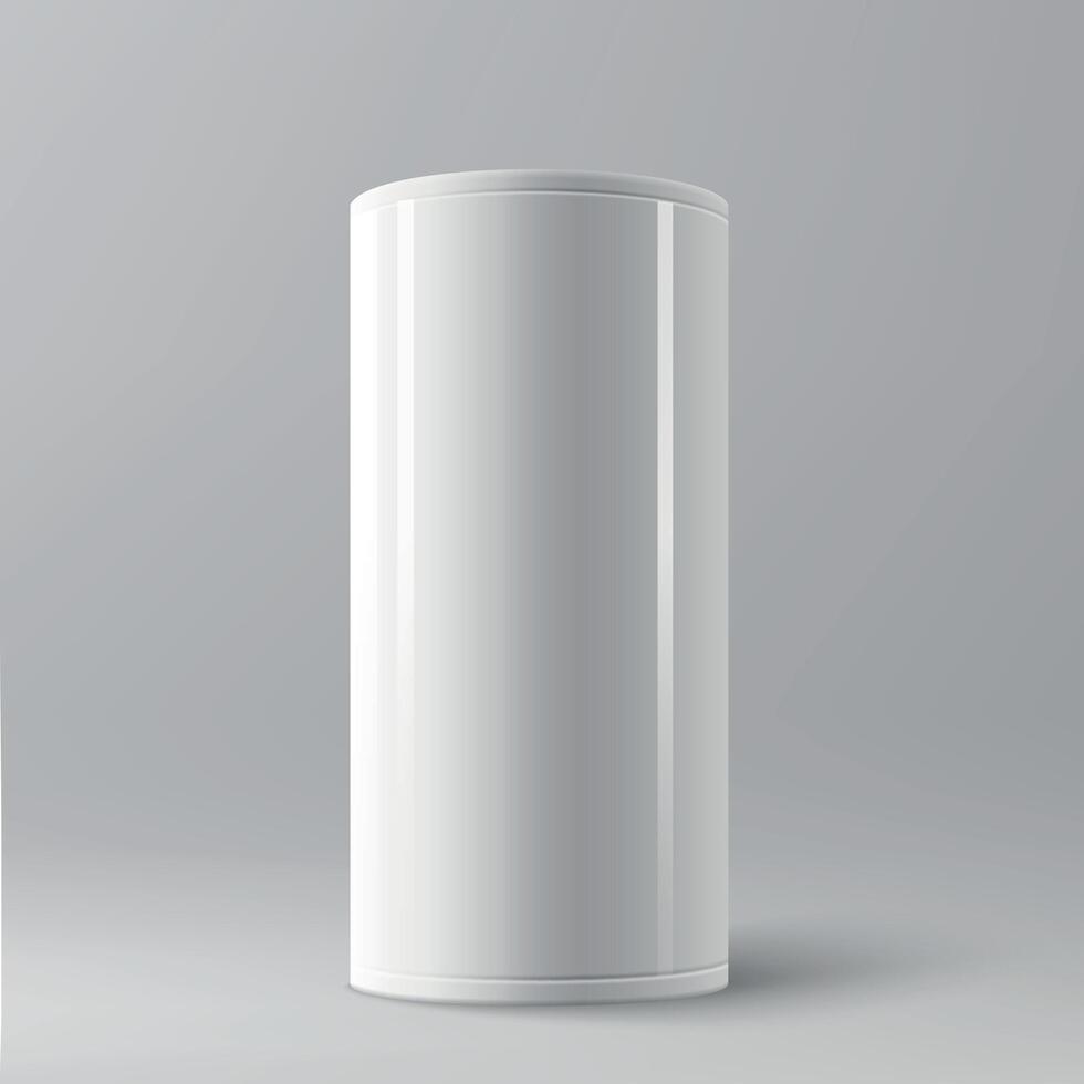 Tall White Cylindrical Display Pedestal on Gray Background vector