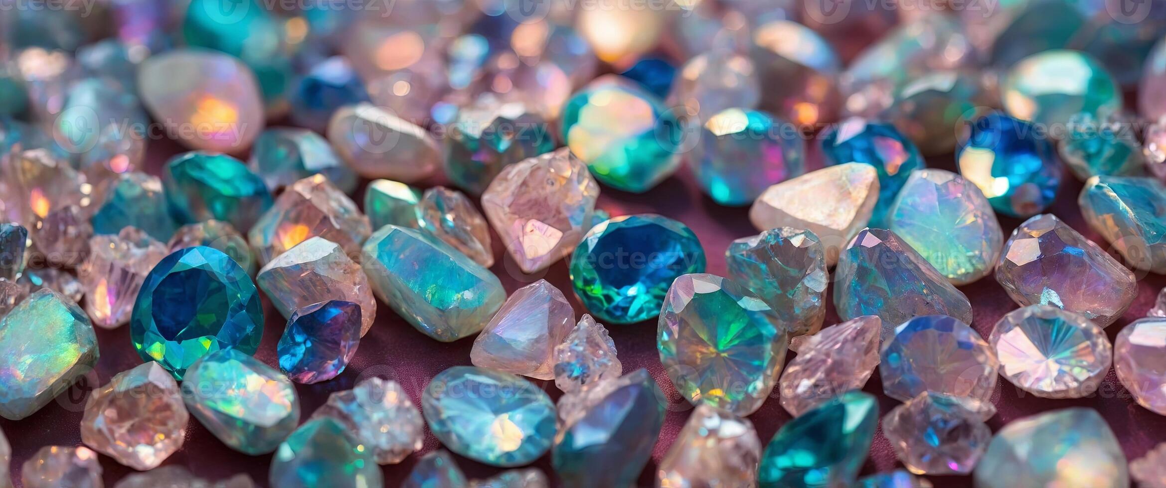 shiny opal iridescent crystals background in the style of rococo pastel colers. photo
