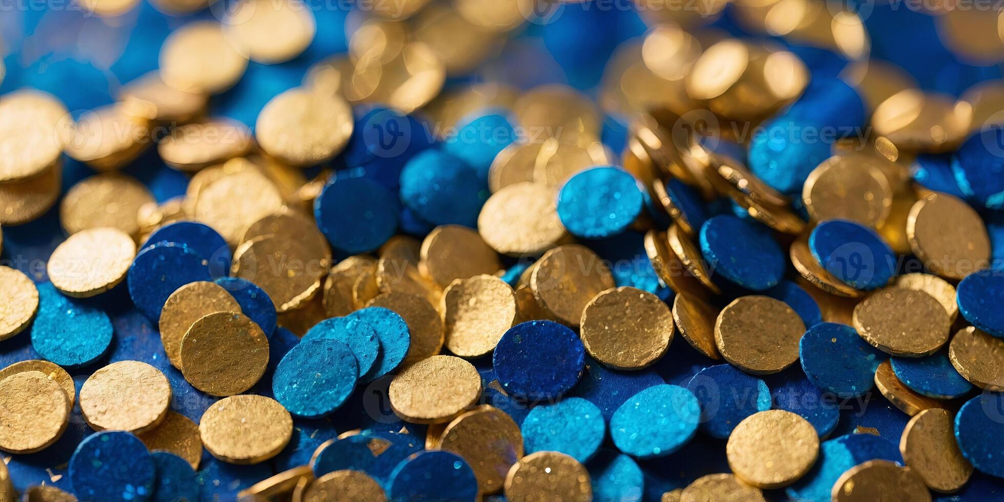 shiny gold and blue confetti bokeh background. photo
