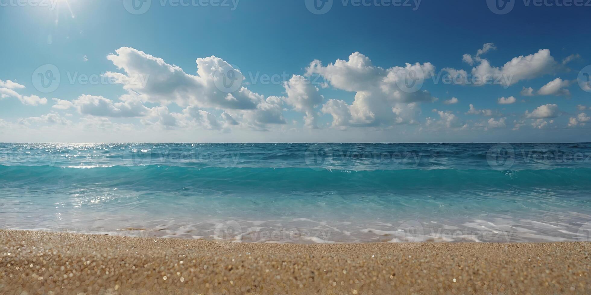 summer beach background with blue sky, bokeh background. . photo