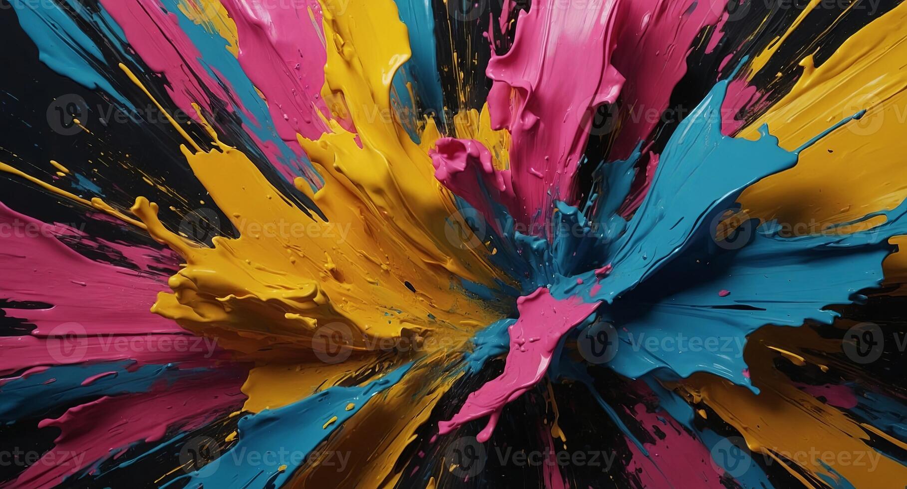 Abstract expressionism concept Vibrant background with bold brushstrokes and scribbles in a mix of yellow, pink, blue, and black, suitable for dynamic wallpaper or creative graphic designs. photo