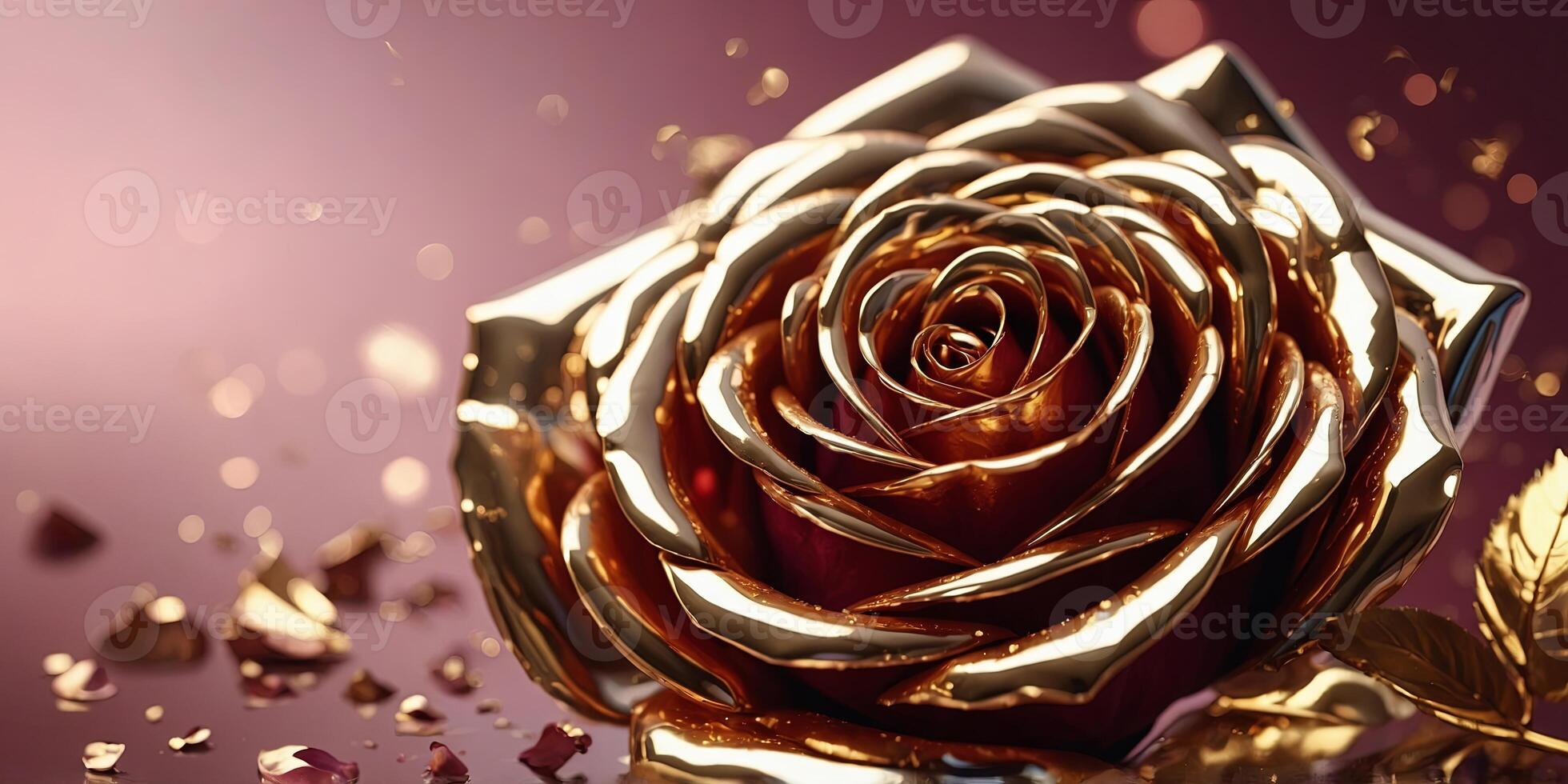 Illustration of glossy rose colorful gold background. . photo