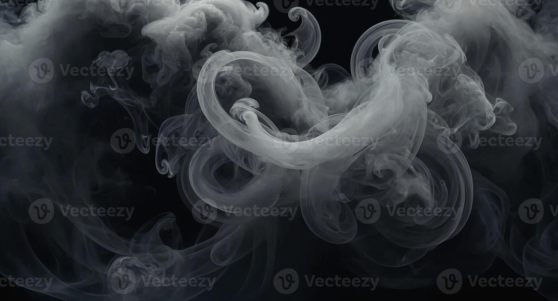 Beautiful swirling gray smoke Mockup wallpaper or web banner, mist or smog moves on black background. photo
