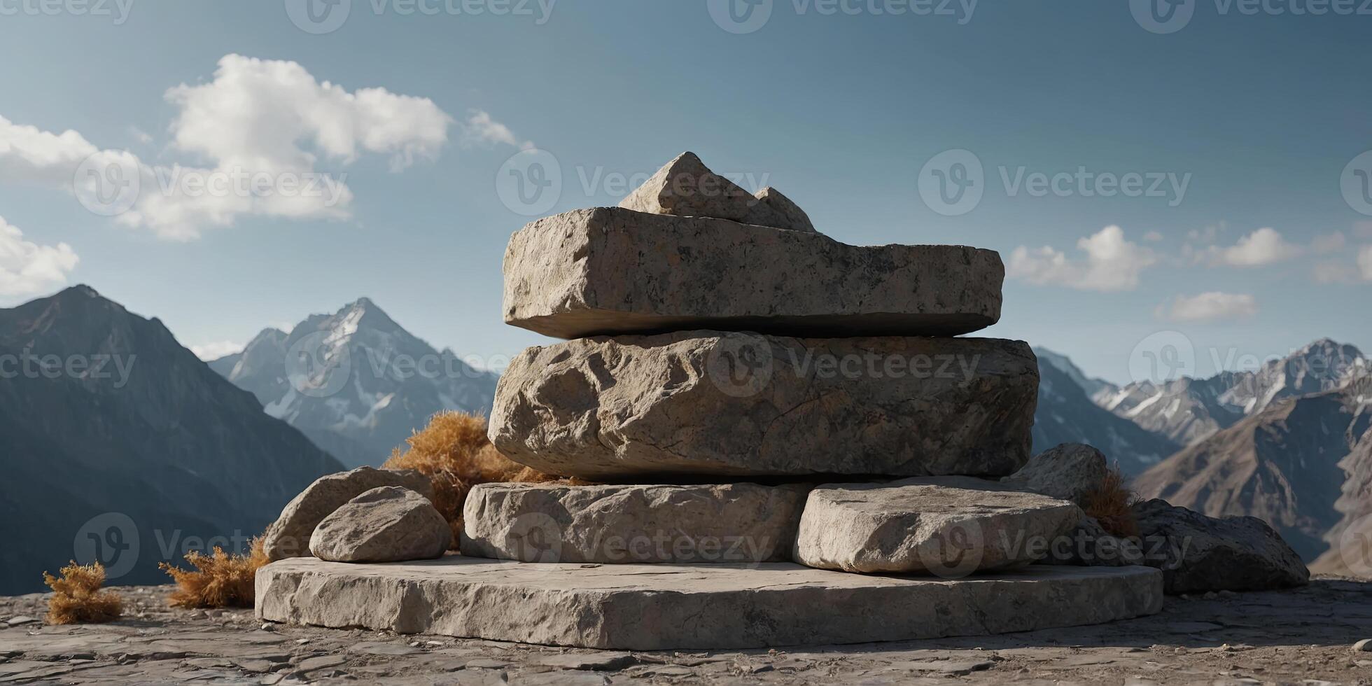 Stone and Rock podium background, minimalist mockup for product display or showcase. . photo