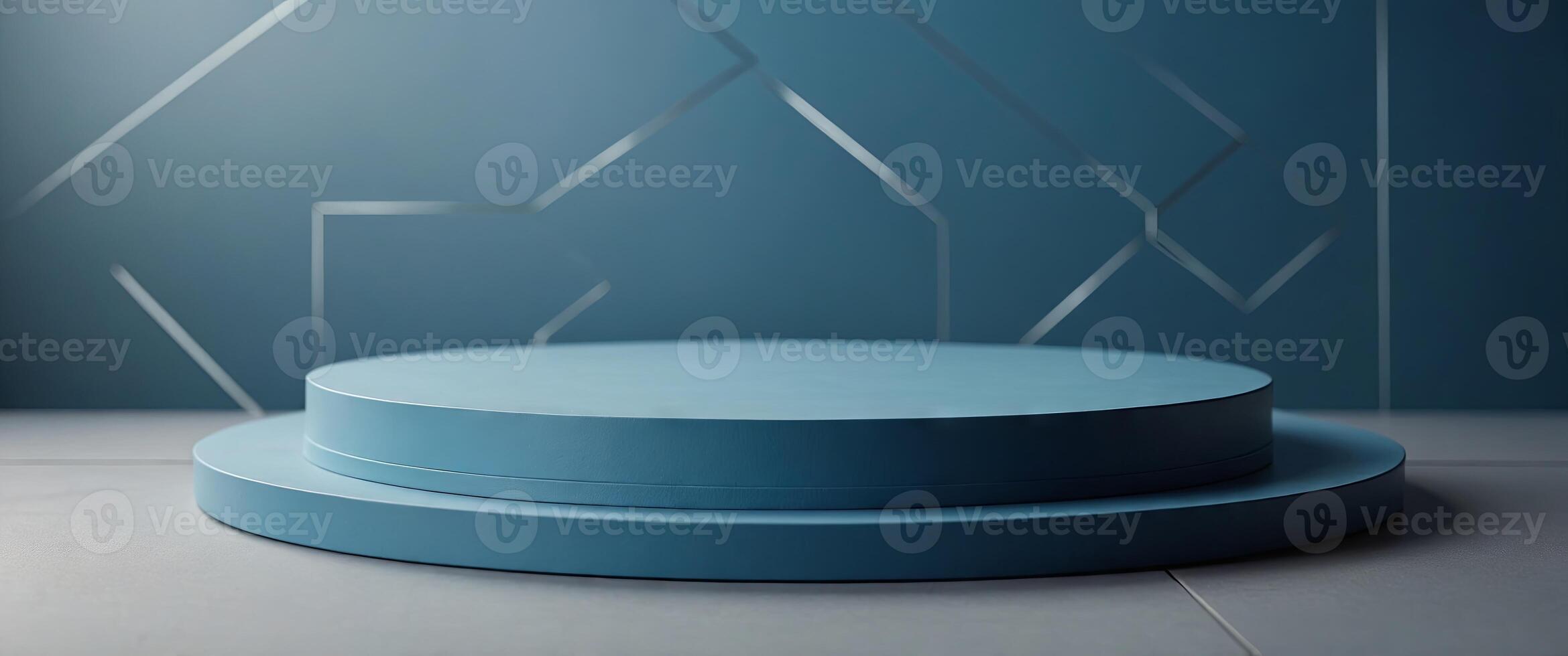 A blue background is used to create a mockup illustration of a geometric podium for presenting products. photo