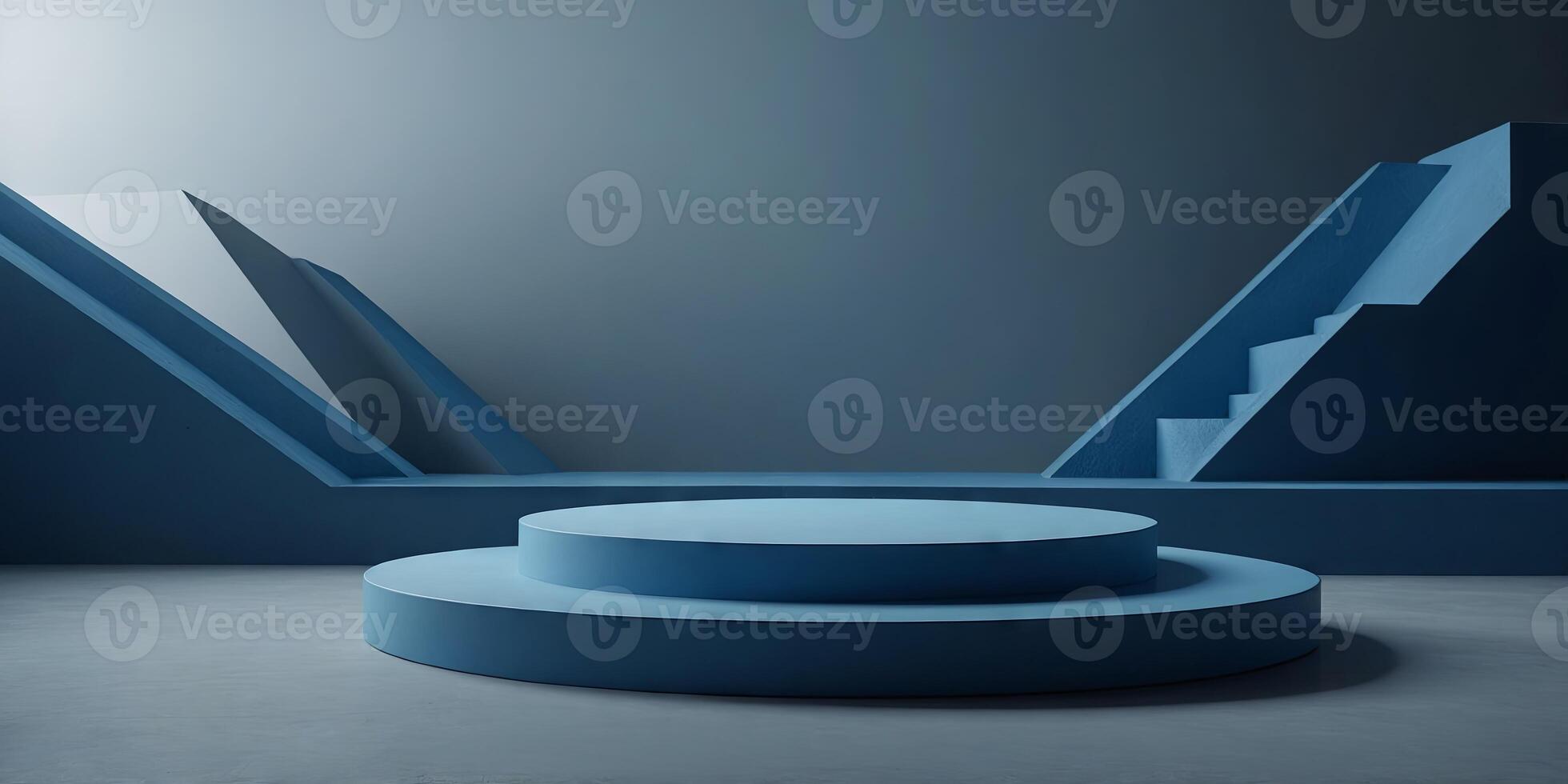 Minimalistic abstract scene background, blue podium for product ad Flawless. . photo