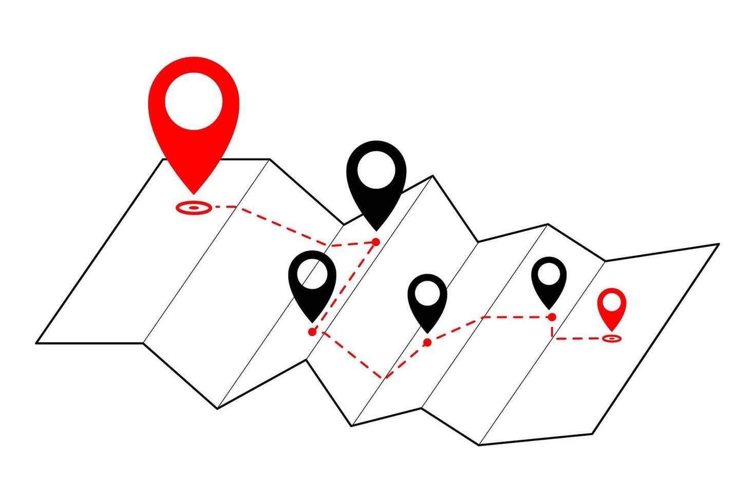 Map and many location pins, route, navigation, tracking vector