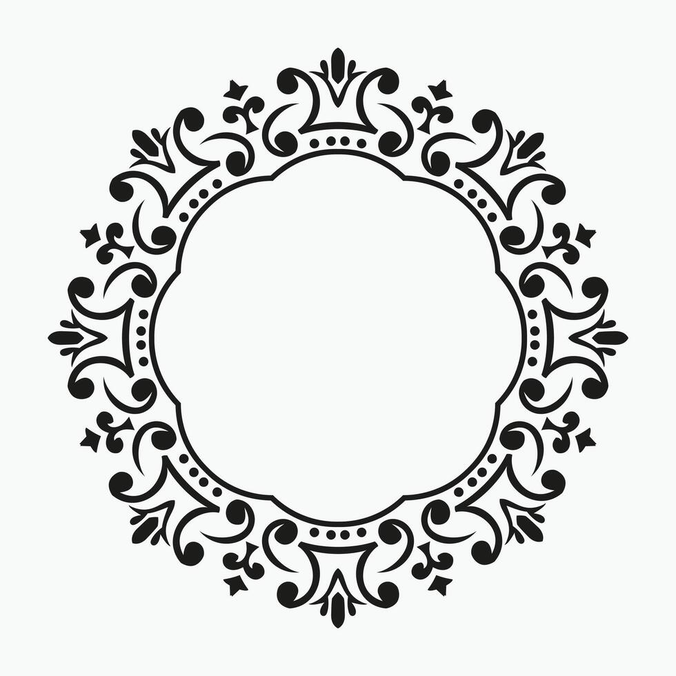 Circular black and white frame with intricate ornate patterns vector