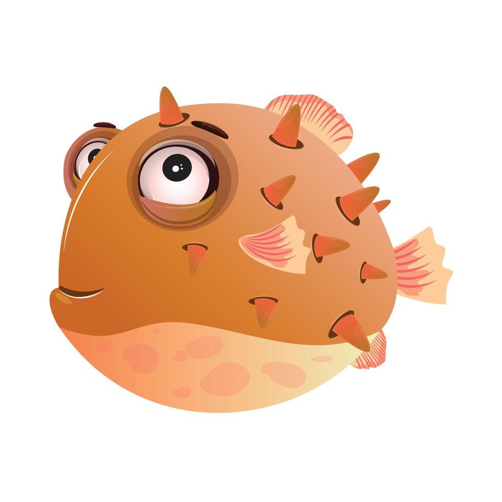 Adorable spiky pufferfish illustration, featuring large expressive eyes and warm colors vector