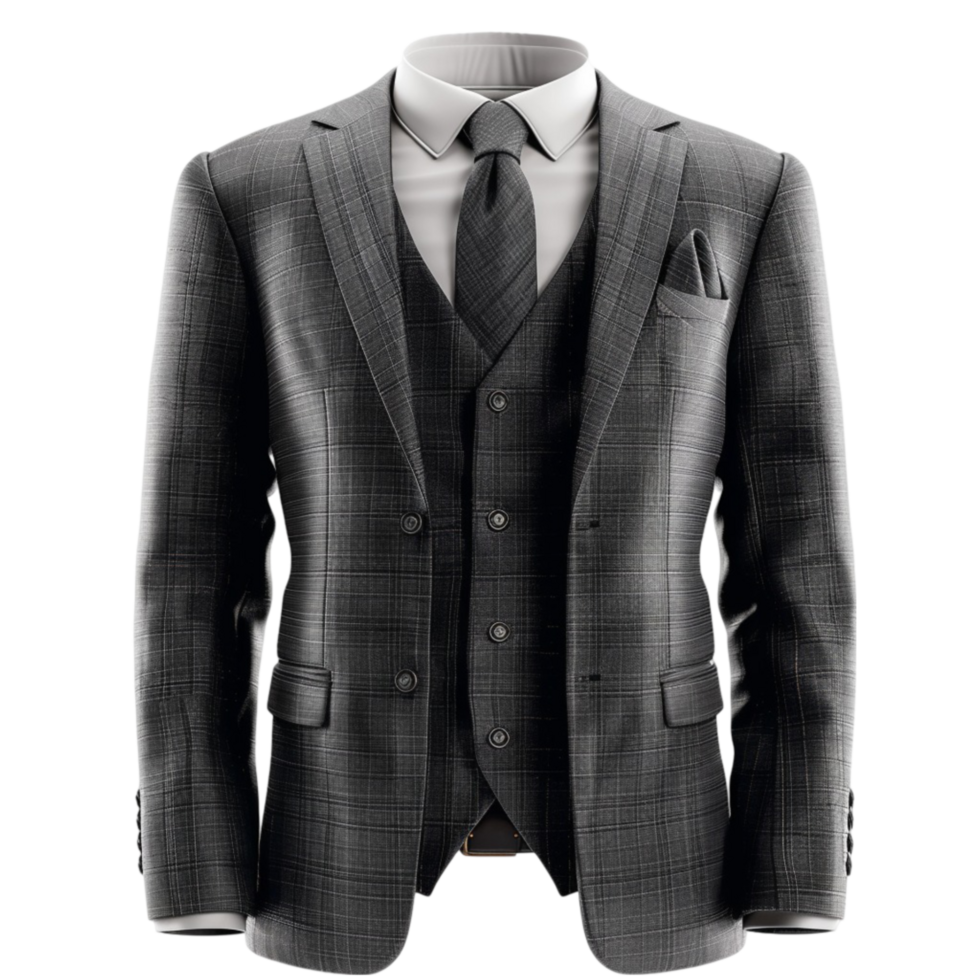 Suit with Red Tie and Pocket Square on Transparent Background. png