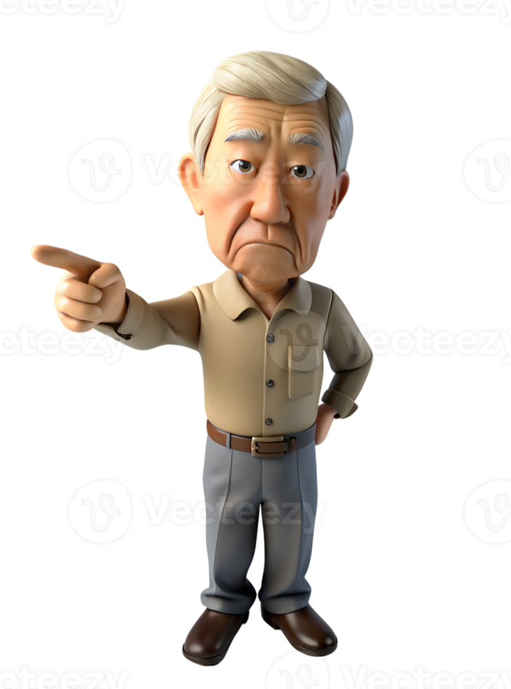 3d render style, Old man points his finger and orders to leave png