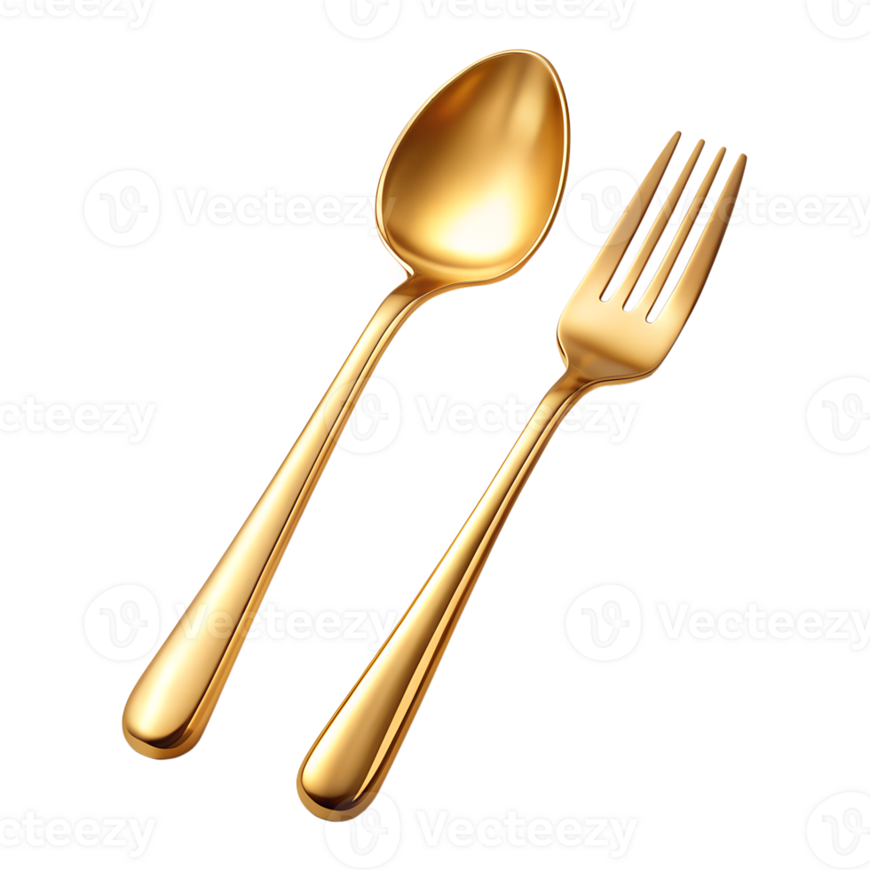 spoon and fork gold isolated on background png
