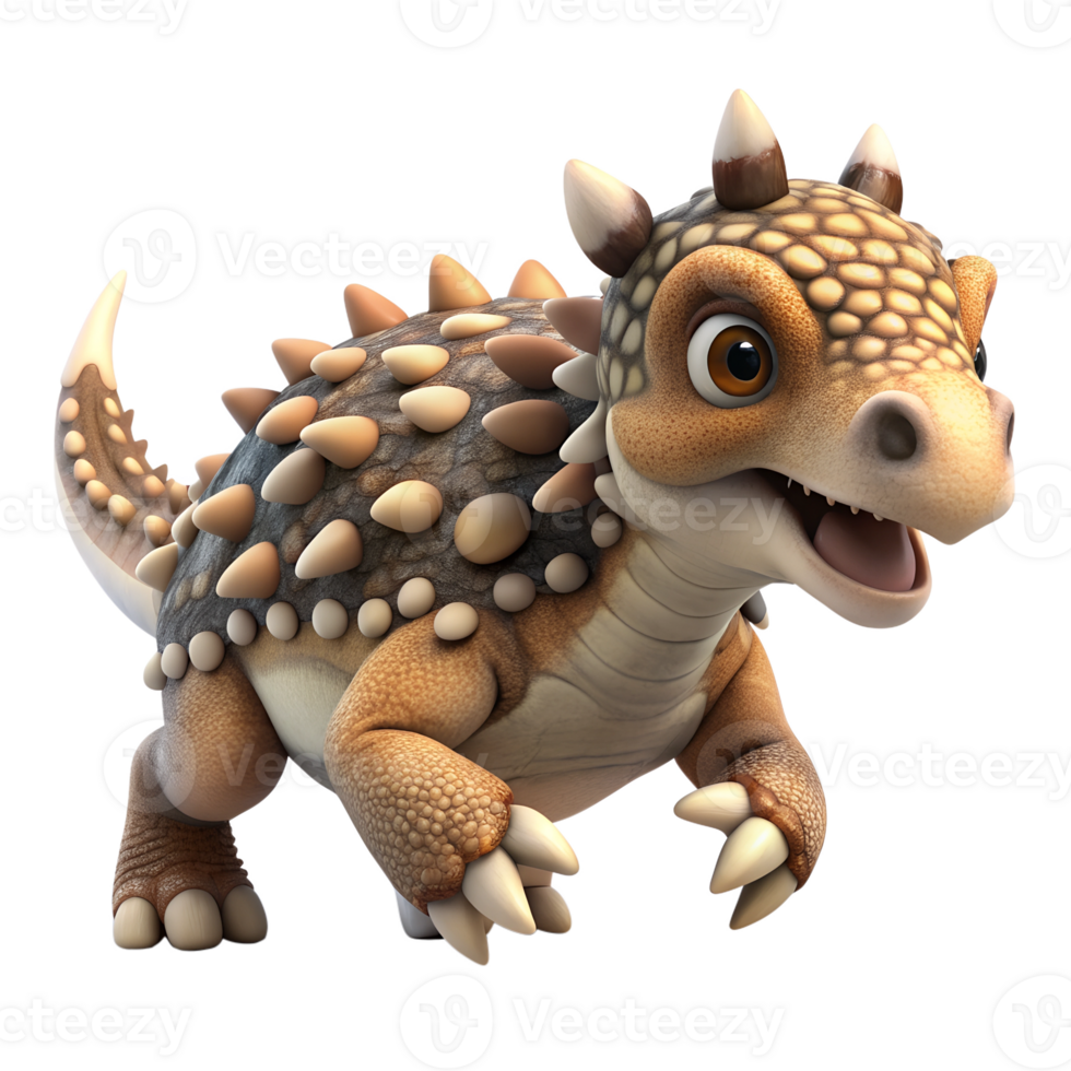 3d render style, Cute cartoon style Ankylosaurus fun and runing. isolated on a transparent background png
