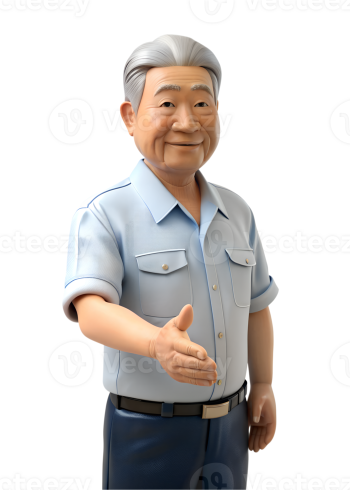 3d render style, Old man gestures to shake hands png