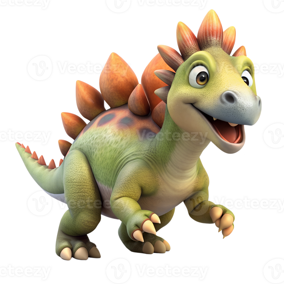 3d render style, Cute cartoon style Stegosaurus fun and runing. isolated on a transparent background png