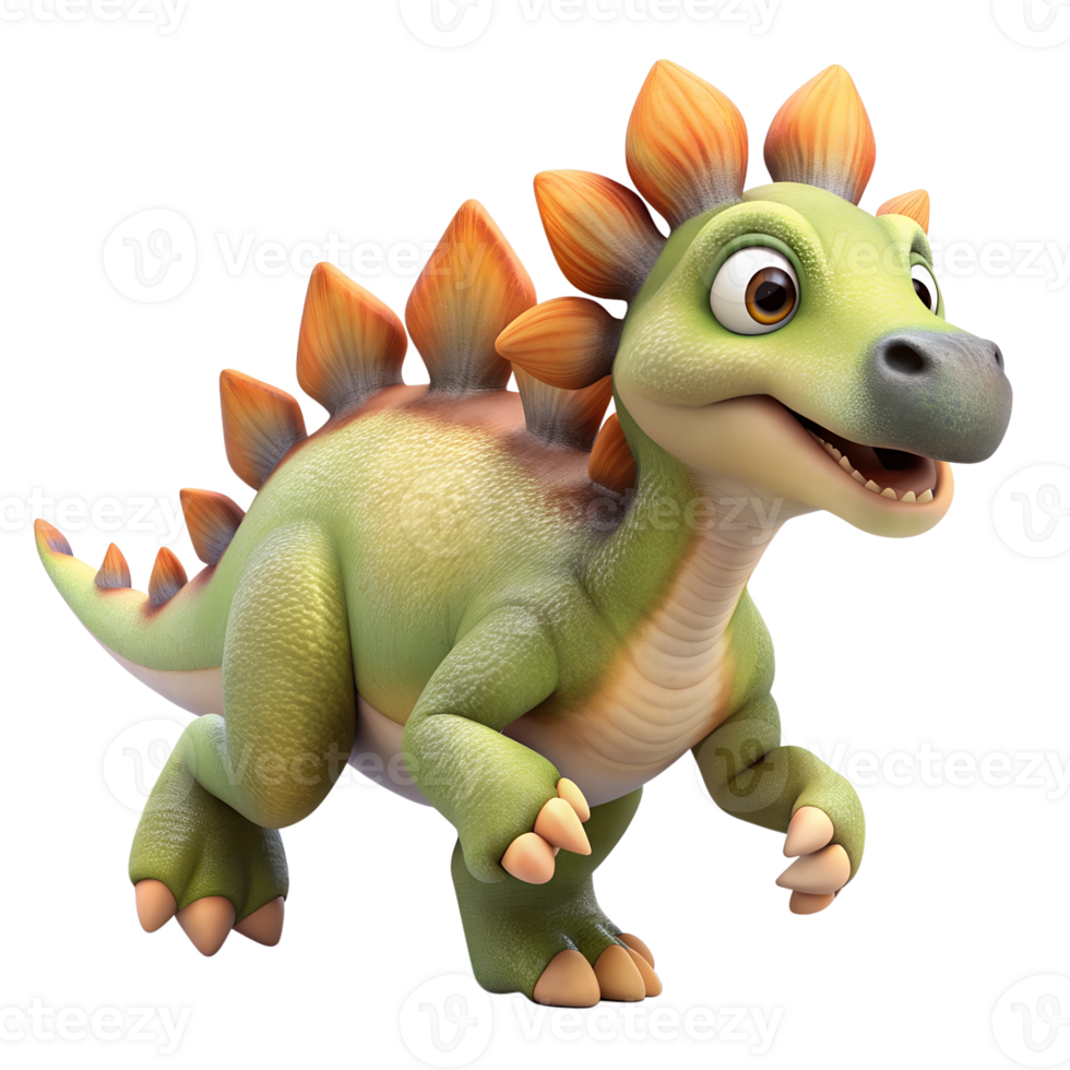 3d render style, Cute cartoon style Stegosaurus fun and runing. isolated on a transparent background png