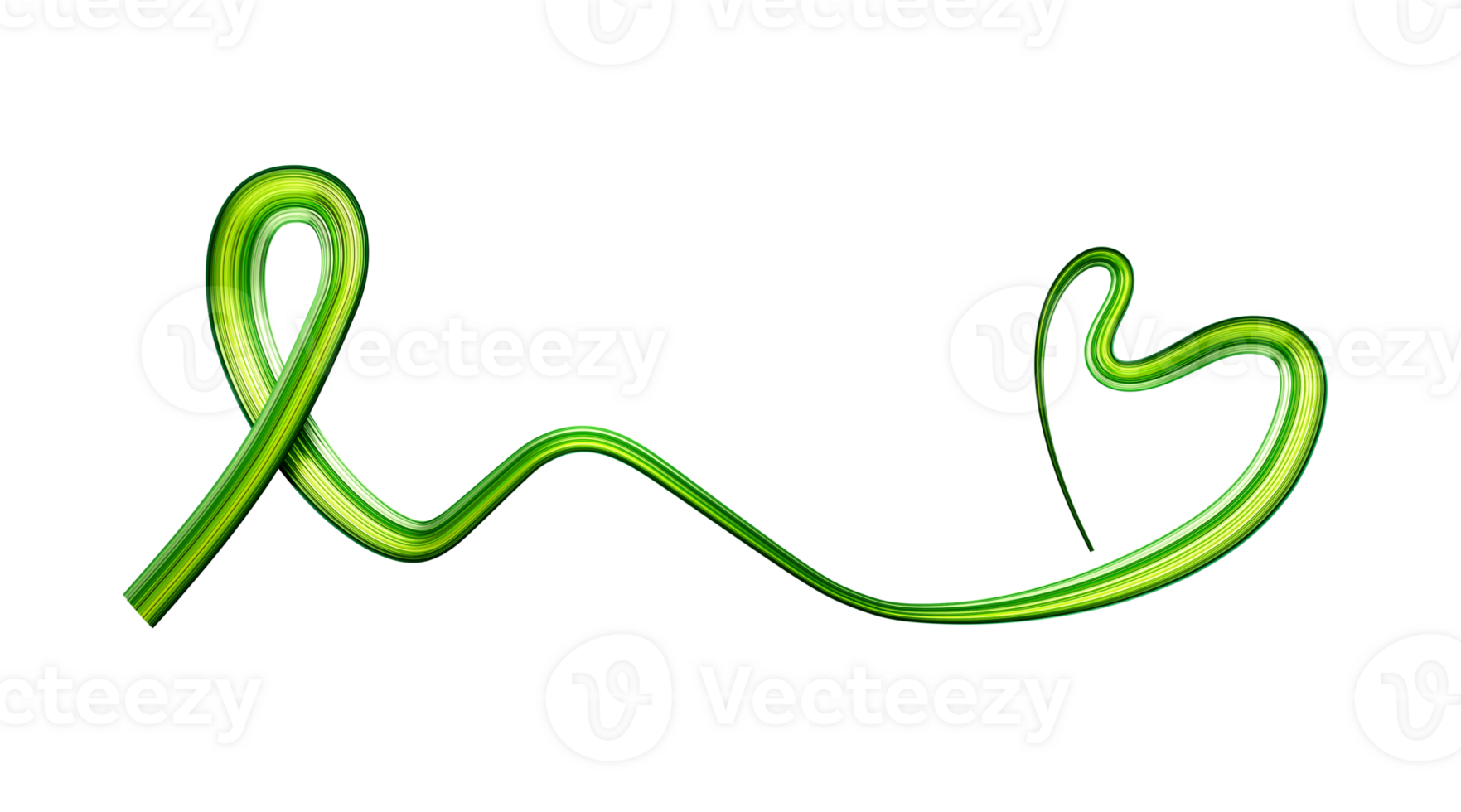 cinta verde que hace el corazón, cinta verde de concientización sobre el cáncer para muchas afecciones médicas y enfermedades ilustración 3d png