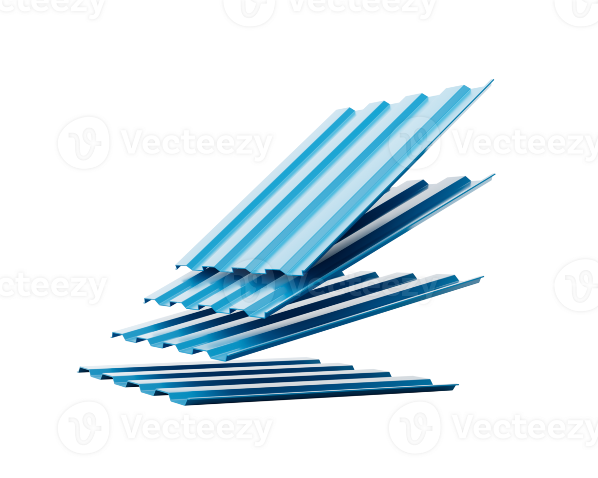 Shiny Blue Falling Metallic Stacks Of Corrugated Galvanised Iron For Roof Sheets 3d Illustration png