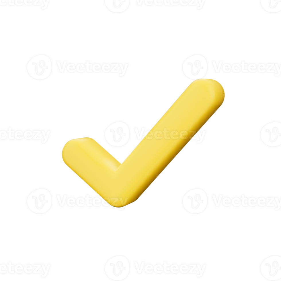 3d Bright Yellow Check Mark Symbol Icon 3d Illustration png