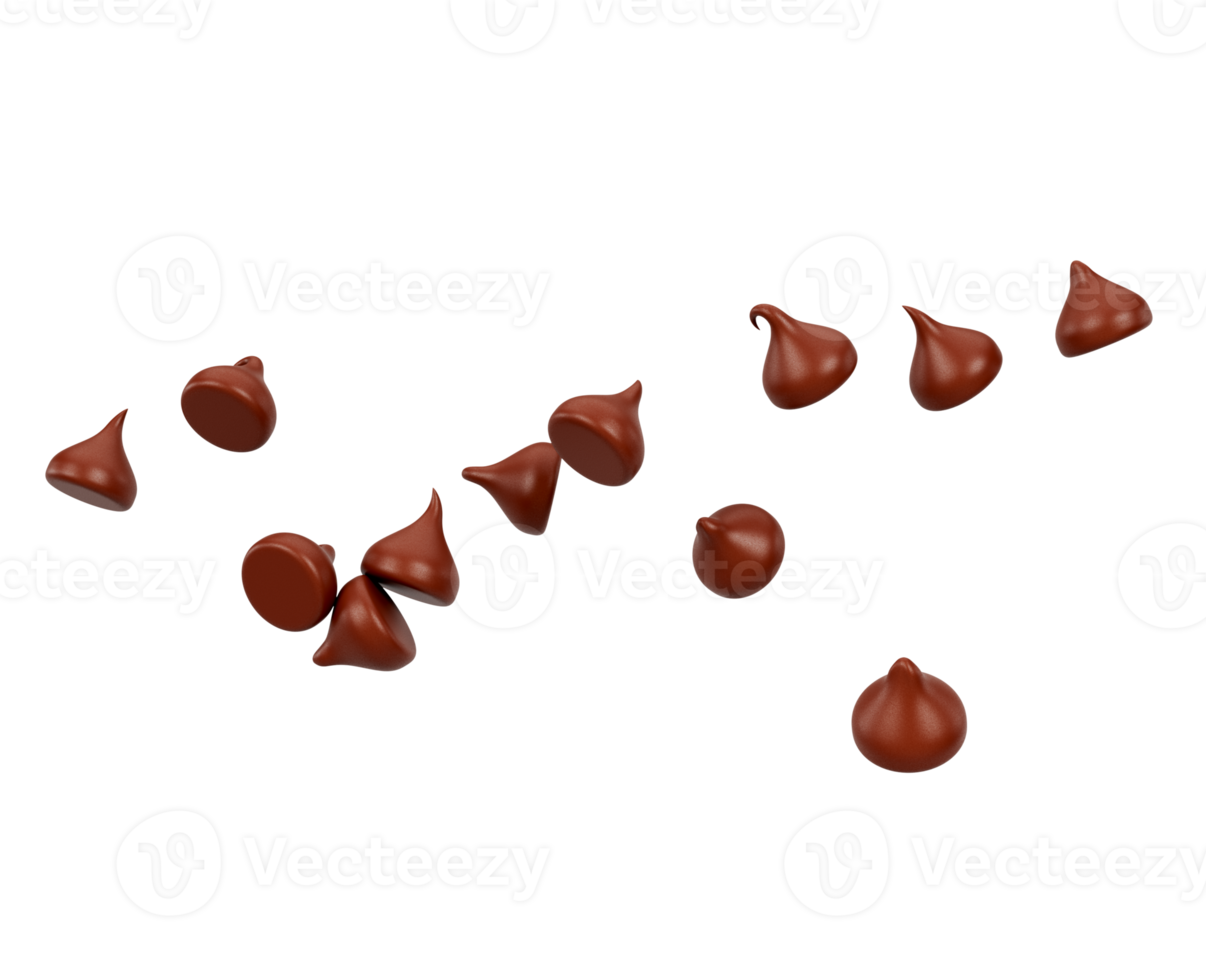 3d Milk Chocolate Chips Or Chocolate Morsels Scattered In The Air 3d Illustration png