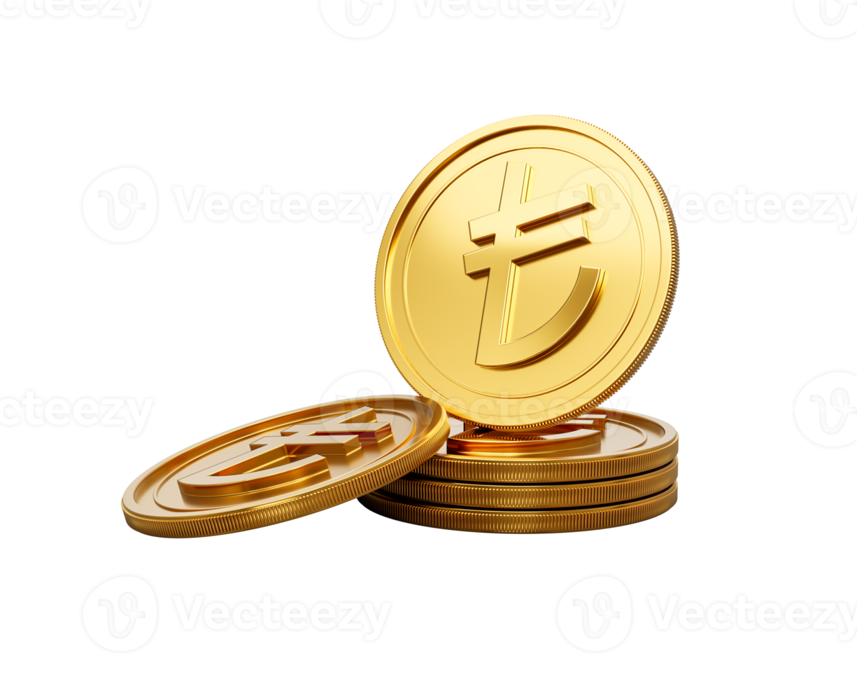 3d Stack Of Golden Turkish Lira Coins Shiny Rounded Coins Stack 3d Illustration png