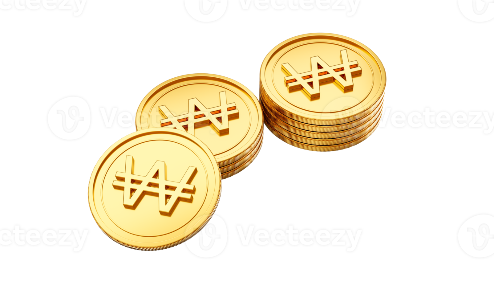 3d Stack Of Golden Korean Won Coins Shiny Rounded Coins Stack 3d Illustration png