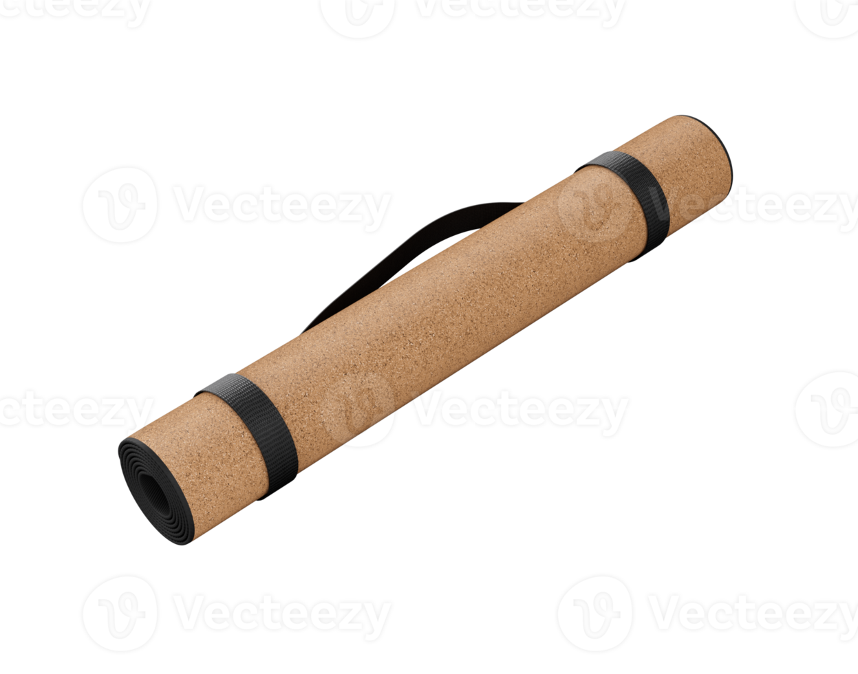 3D Rolled Beige And Black Yoga Mat Fitness And Health Exercise Equipment 3D Illustration png