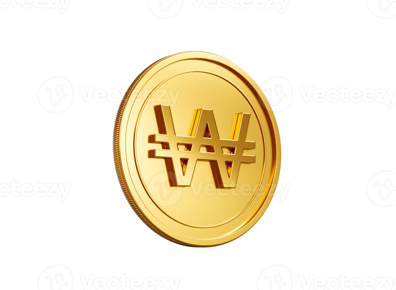 3d Golden Shiny Rounded Korean Won Coin 3d Illustration png
