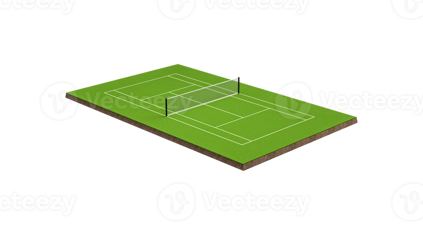 3D Green Grass Tennis Court Field With Net And White Lines Marking Boundaries 3D Illustration png
