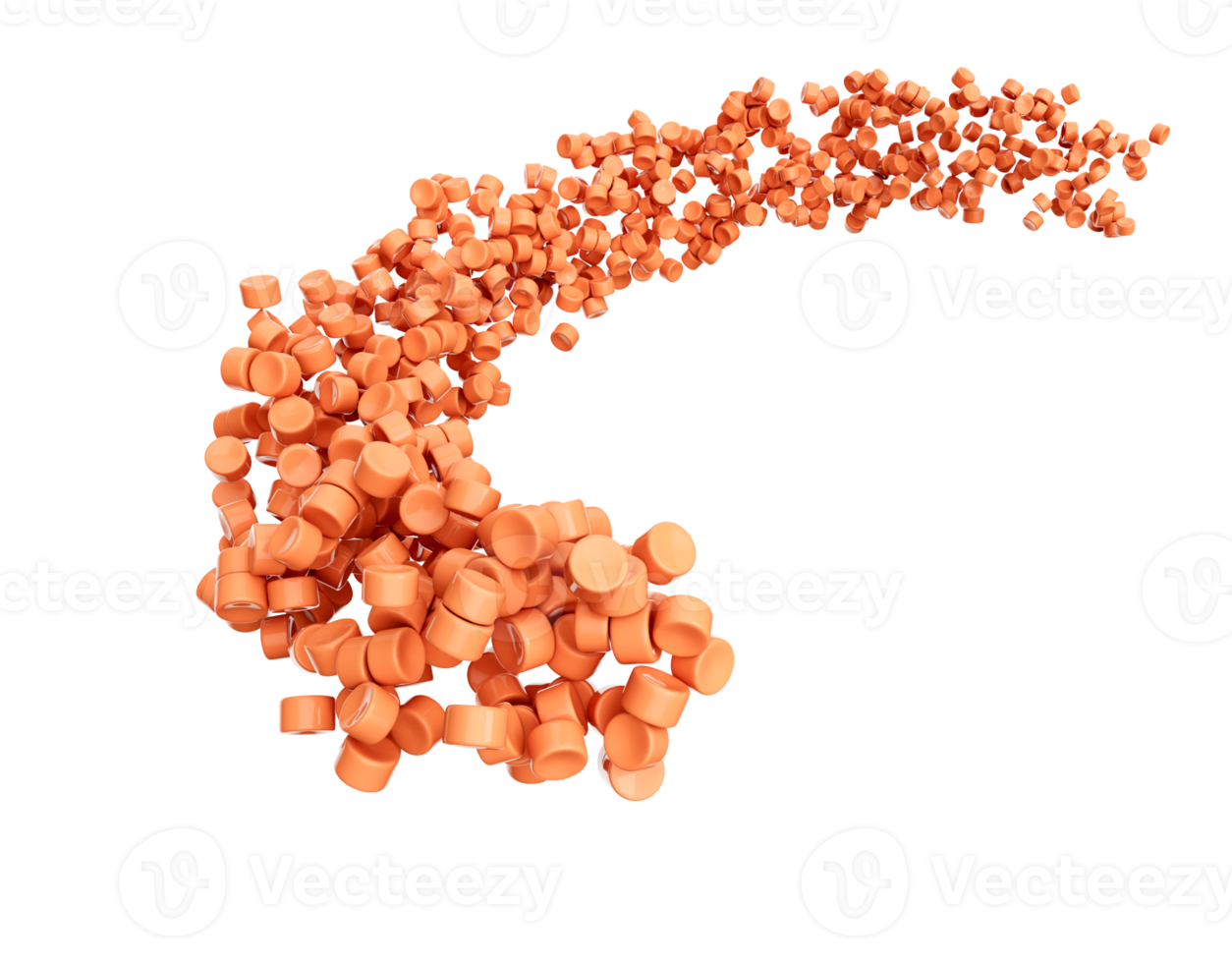3d Orange Plastic Pellets Or PVC Polymer Beads Flowing Coming In The Air 3d Illustration png