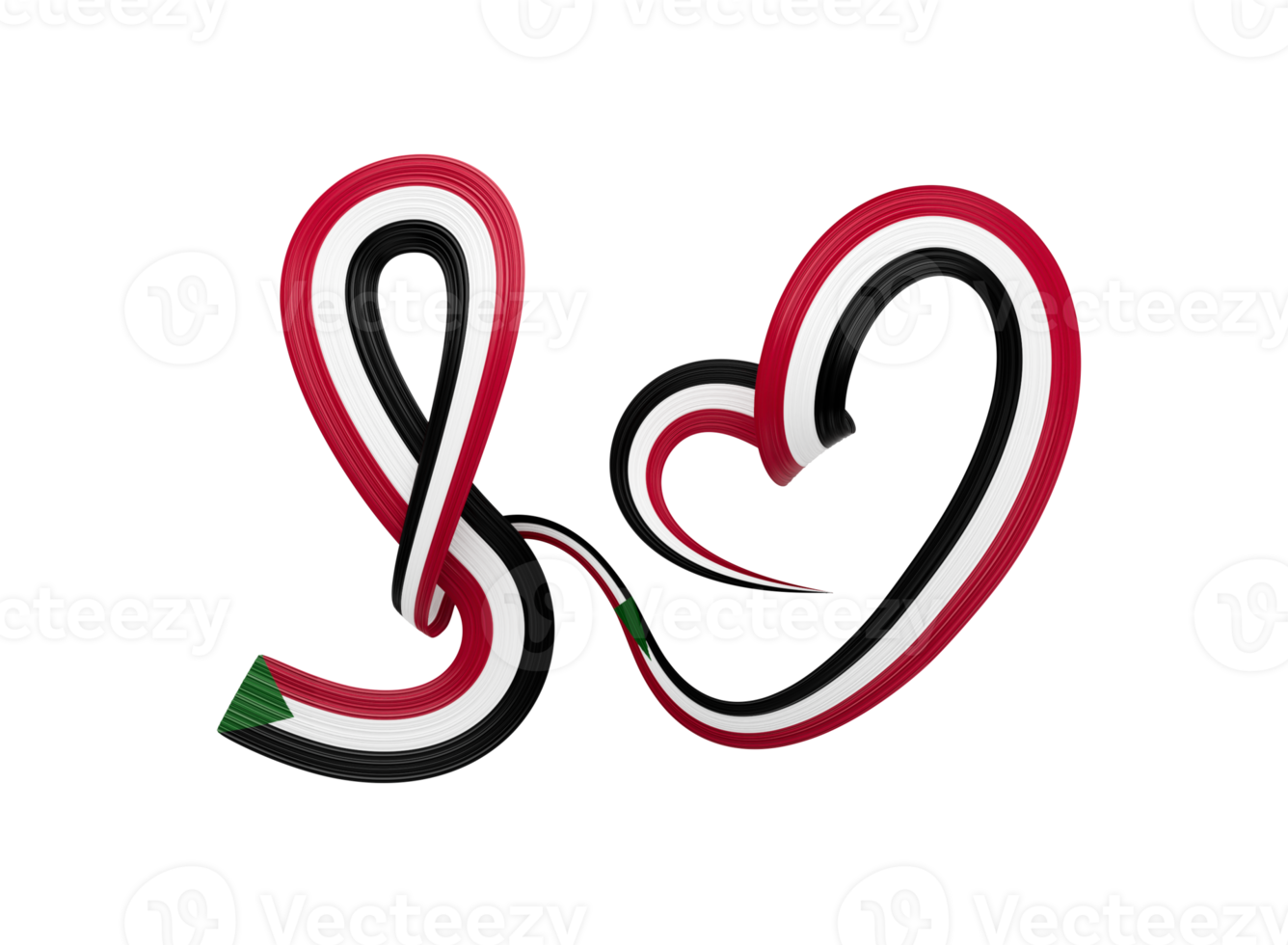 3d Flag Of Sudan Heart Shape Shiny Wavy Awareness Ribbon Flag 3d Illustration png