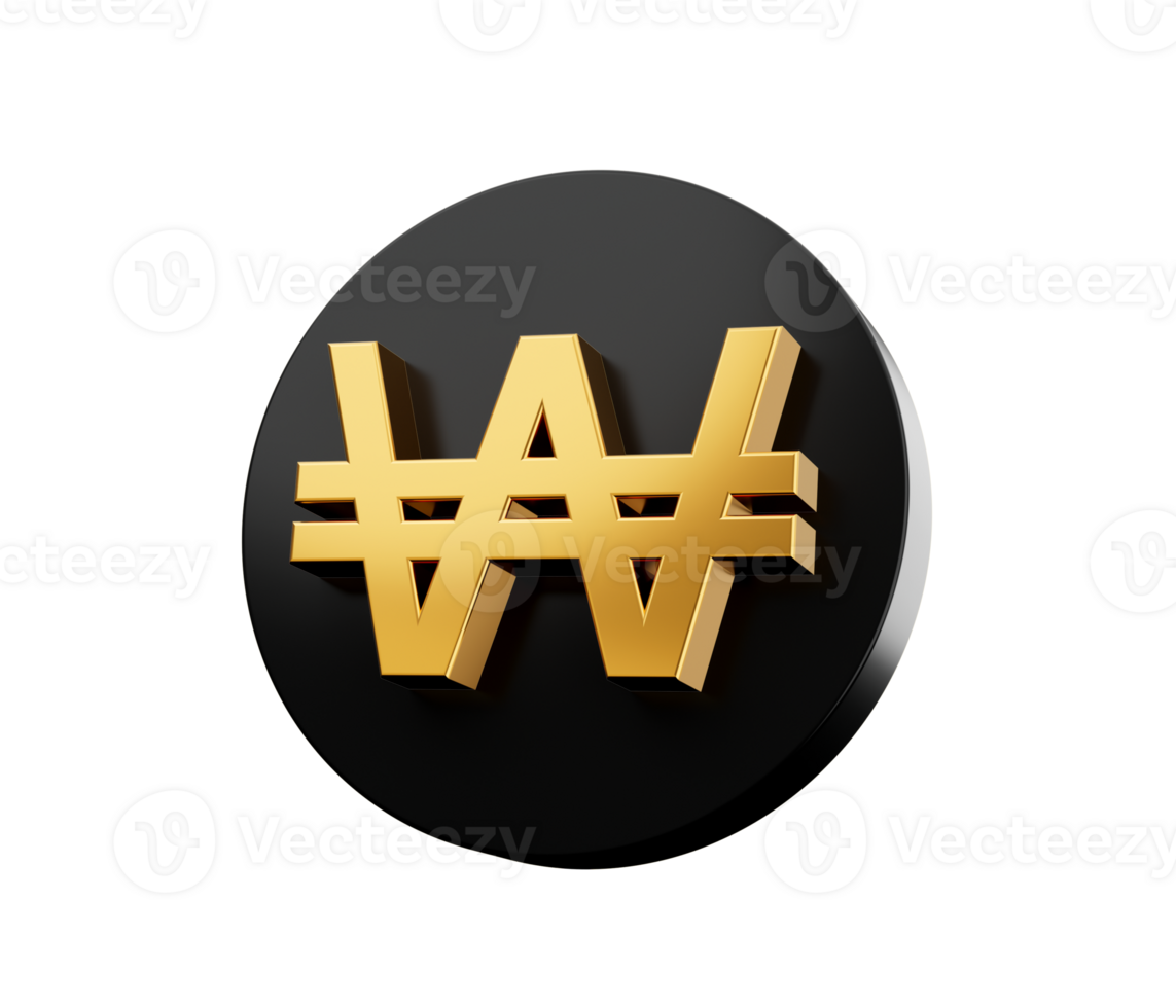 Icon of Korea Won currency. 3d Style Icon. 3d Illustration png