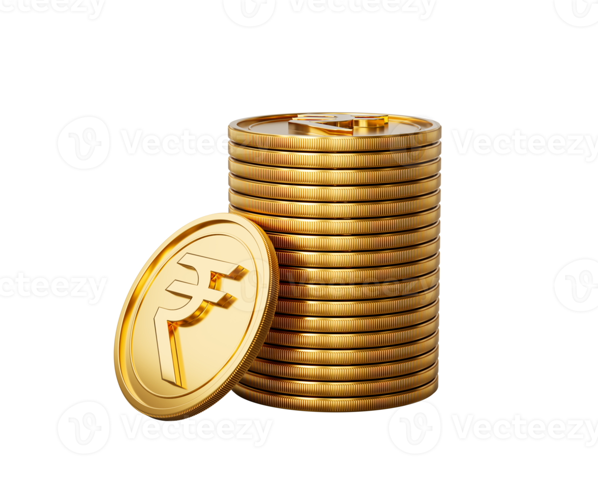 3d Stack Of Golden Indian Rupee Coins Shiny Rounded Coins Stack 3d Illustration png