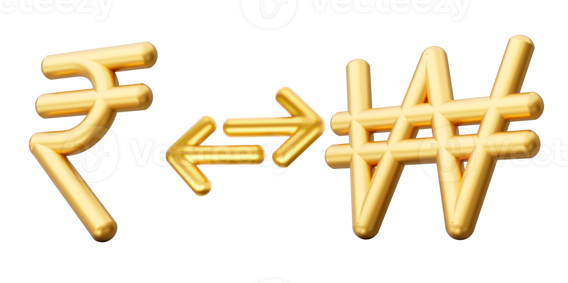 3d Golden Indian Rupee And Won Symbol Icons With Money Exchange Arrows, 3d illustration png