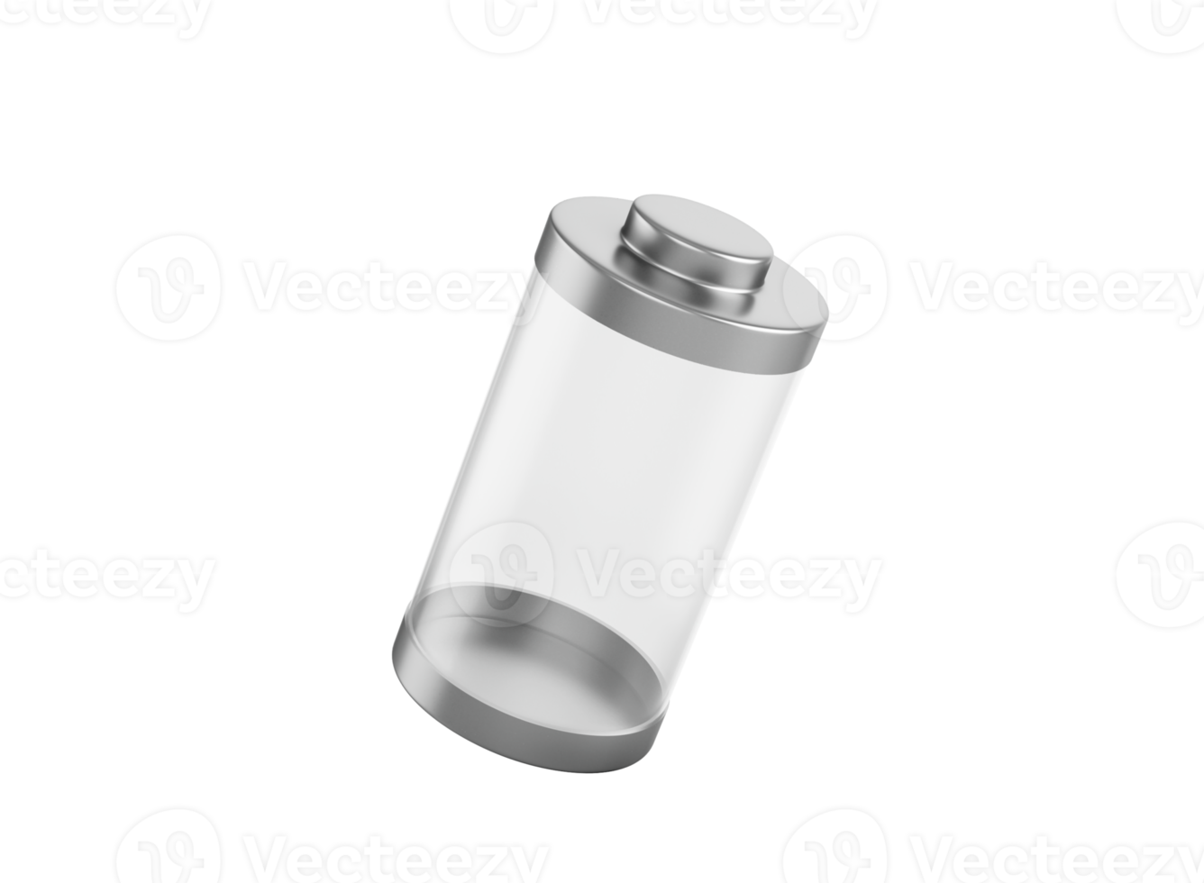 3d Abstract Transparent Empty Glass Battery With Metal Caps 3d Illustration png