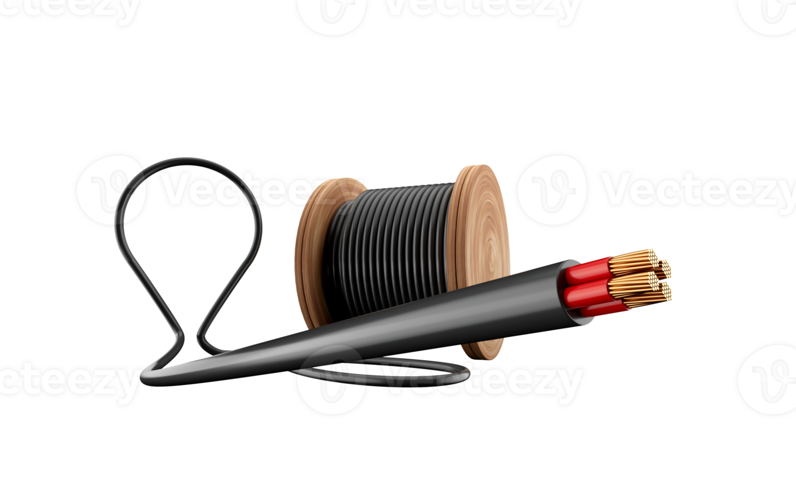 3d Location Pin Symbol Made Of Black Electric Cable Wire With Wooden Coil Or Spool 3d Illustration png