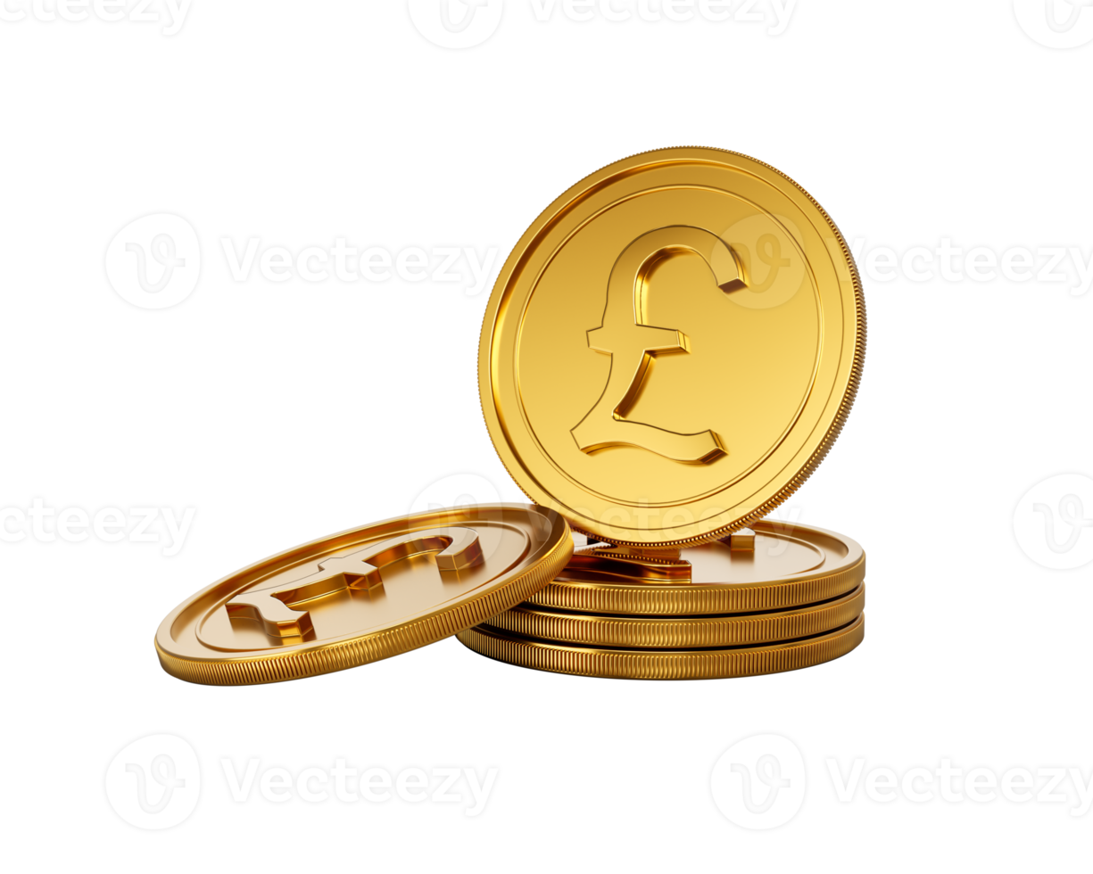 3d Stack Of Golden British Pound Coins Shiny Rounded Coins Stack 3d Illustration png
