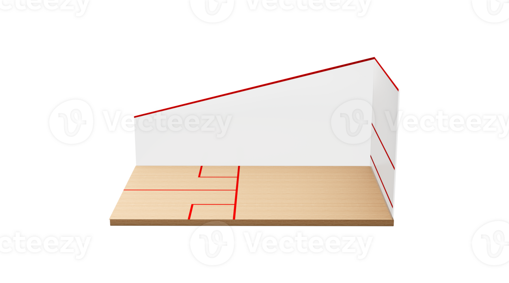 3D Rendering Of A Squash Court With Red Lines Marking Wooden Parquet And White Walls 3D Illustration png