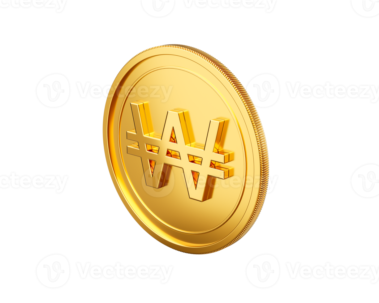 3d Golden Shiny Rounded Korean Won Coin 3d Illustration png